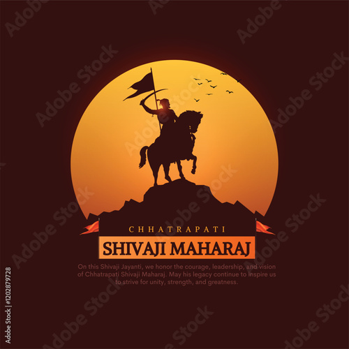 Happy Chhatrapati Shivaji Maharaj Jayanti Post and Banner Design. Shivaji Jayanti Celebration Background with Text and Maratha Flag Vector Illustration photo