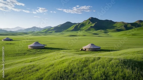 Peaceful Grassland with Yurts