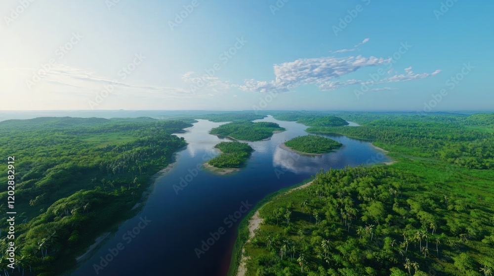 Fototapeta premium Aerial view of tropical river and islands