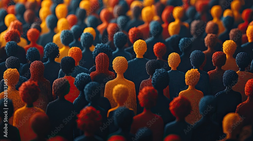 Obraz premium A vibrant crowd of stylized figures in various colors, representing diversity and unity.