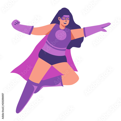 Female Superhero Character in Cartoon Design Concept. Vector Illustration