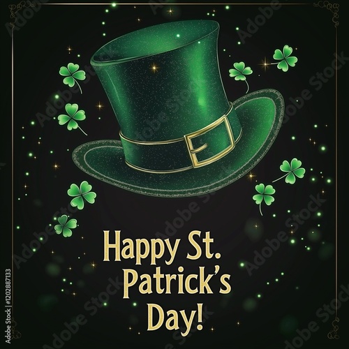 St. Patrick s Day. Green hat with a gold buckle on a dark background. photo