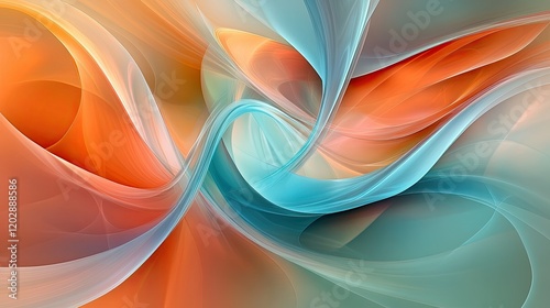 Abstract image of a smooth, translucent twisted ribbon with shades of teal and orange photo