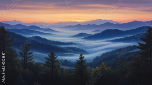 Misty Mountain Sunrise Landscape