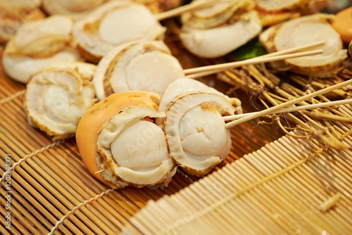 Traditional market various kinds of skewers