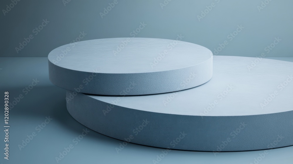 Blue studio display, two tiered podium, minimal background, product showcase Blue studio display, two tiered podium, minimal background, product showcase