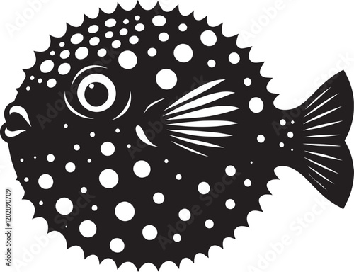 Puffer Fish Silhouette isolated on white background Minimalist blowfish vector shape