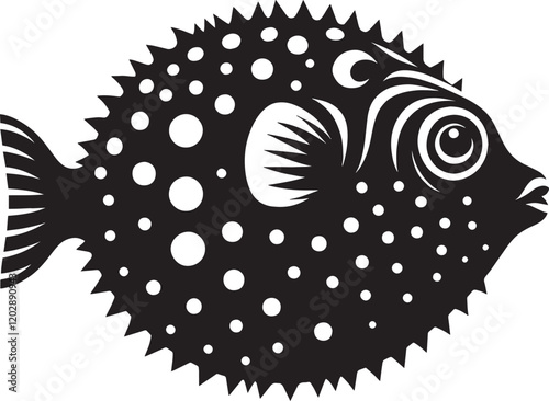 Puffer Fish Silhouette isolated on white background Minimalist blowfish vector shape