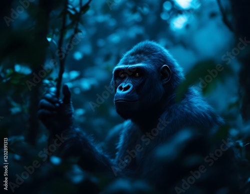 Gorilla in Dark Forest Night Wildlife Photography photo