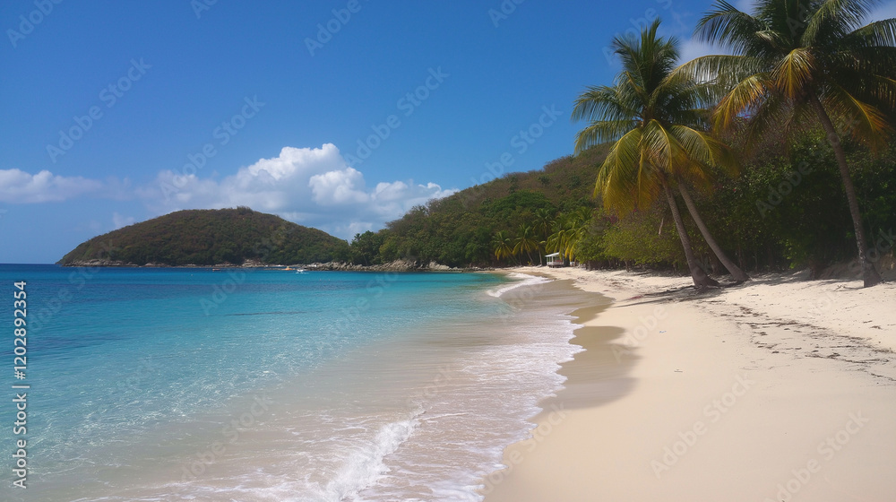 Tropical Sandy Beach with Soft Blue Ocean Waves and Clear Water Tropical Sandy Beach with Soft Blue Ocean Waves and Clear Water