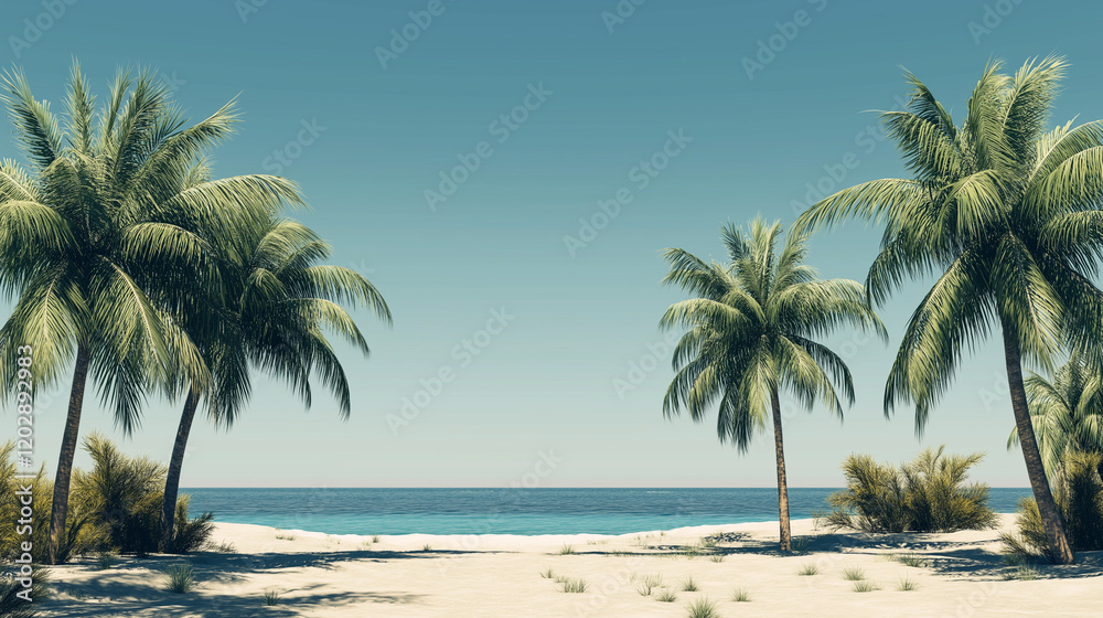 Obraz premium Tropical Sandy Beach with Soft Blue Ocean Waves and Clear Water 