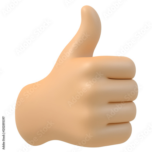 A 3D-rendered hand giving a thumbs up gesture, a symbol of approval and positivity.