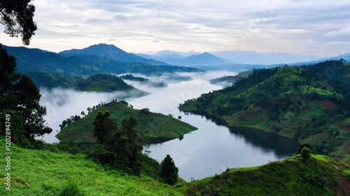 Misty Lake and Rolling Hills