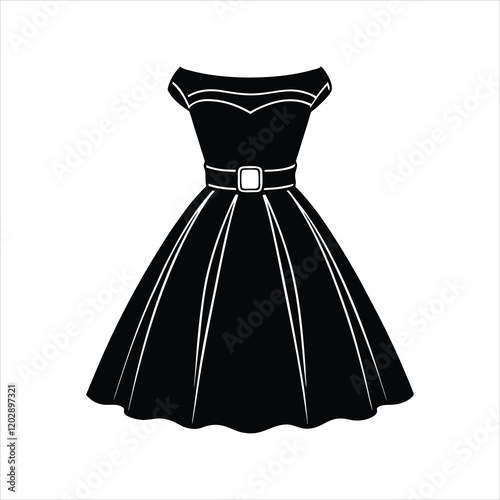 Black Strapless Cocktail Dress with Full Skirt and White Belt in Retro 1950s Style