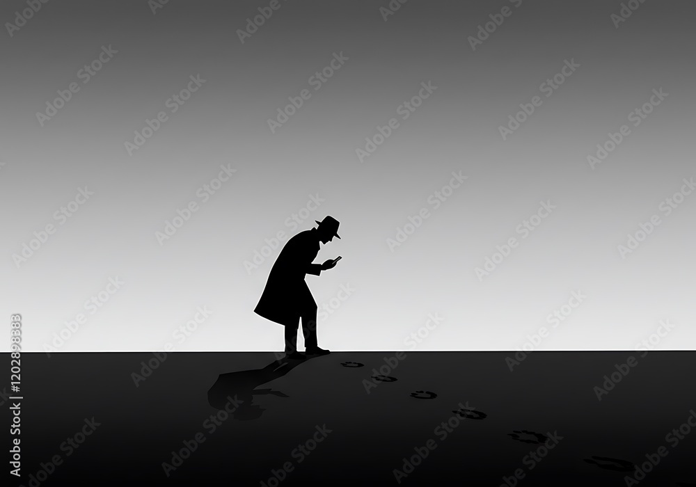 Silhouette of detective investigate is following footprints
Silhouette of detective investigate is following footprints