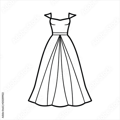 Elegant Off-Shoulder Ball Gown with Fitted Bodice, Full Pleated Skirt, and Timeless Bridal Elegance