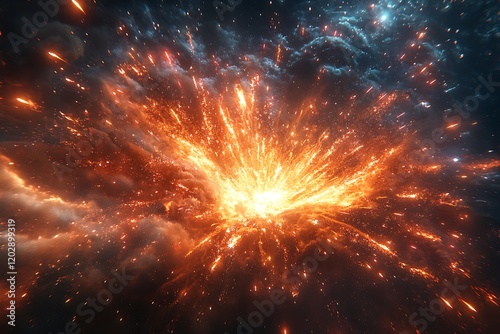 Wallpaper Mural Fiery Cosmic Explosion Bright Nebula Space Background art red fire blue glow heat stars    Torontodigital.ca