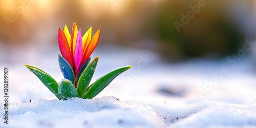 colorful flower growing in snow 