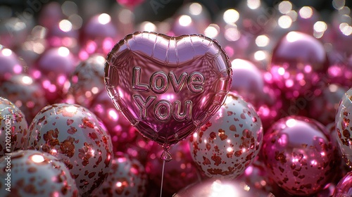 Heart balloon 'Love You' amidst pink balloons photo