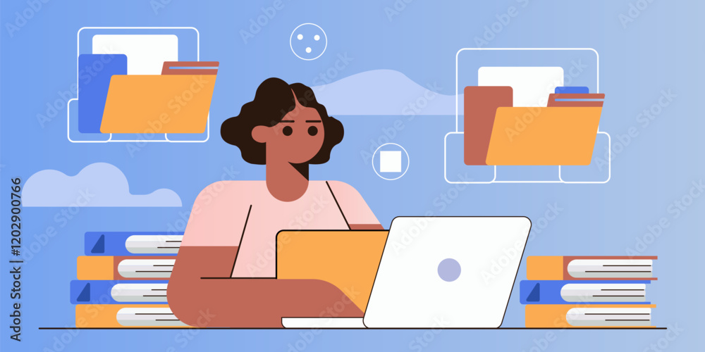 Female Student Using Laptop for Online Storage and File Organization Female Student Using Laptop for Online Storage and File Organization