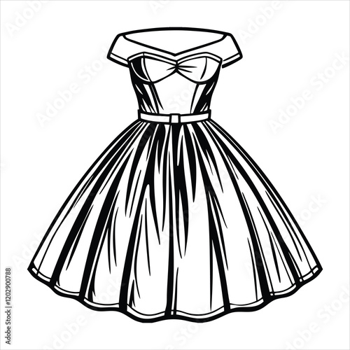 Elegant Vintage Off-Shoulder Cocktail Gown with Full Skirt and Sweetheart Neckline