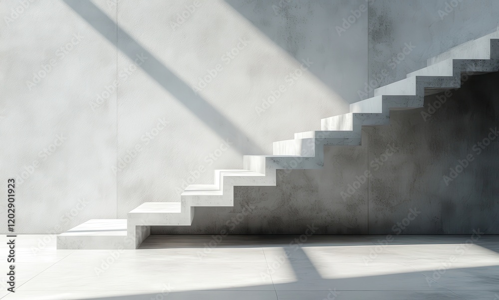 Modern Minimalist Staircase Design in Concrete Interior with Dramatic Shadow Play Showcasing Architectural Elegance and Contemporary Aesthetics