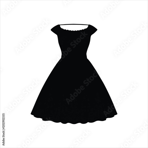 Black Vintage 1950s Dress with Cap Sleeves, Fitted Bodice, and Full Circle Skirt