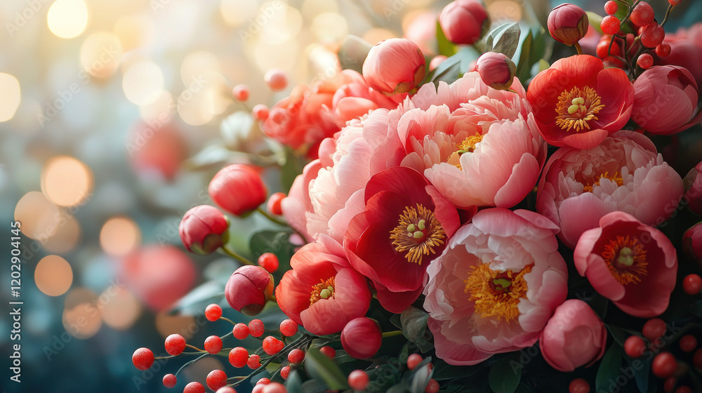 Lunar New Year decorations with pink flower on soft warm background, celebrating Chinese New Year Lunar New Year decorations with pink flower on soft warm background, celebrating Chinese New Year