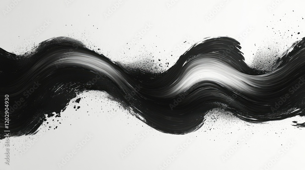 Abstract black and white brushstroke design creating a dynamic wave effect. Abstract black and white brushstroke design creating a dynamic wave effect.