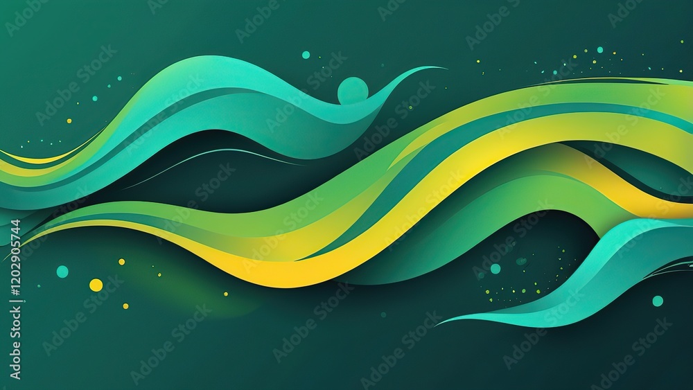 Abstract flowing shapes in gradient hues of green, yellow, and turquoise, vector style. Abstract flowing shapes in gradient hues of green, yellow, and turquoise, vector style.