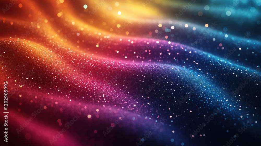 Obraz premium Colorful abstract waves with sparkling particles creating a dreamy atmosphere in a vibrant background