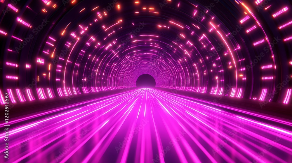 Obraz premium Neon Lights Illuminate Futuristic Circular Tunnel