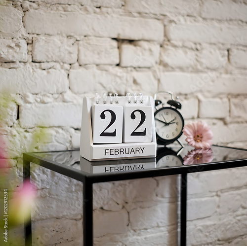 February 22th Daily Calendar with alarm clock photo