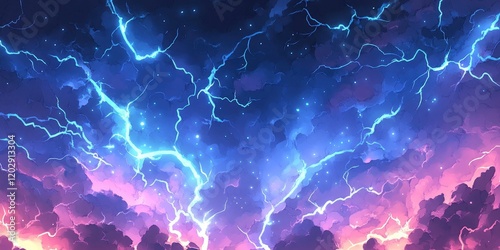 art of sky with glowing blue and purple lightning