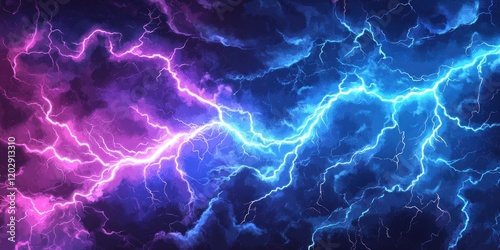 art of sky with glowing blue and purple lightning
