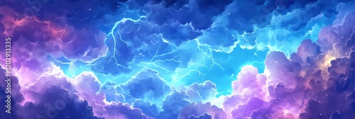art of sky with glowing blue and purple lightning