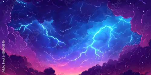 art of sky with glowing blue and purple lightning