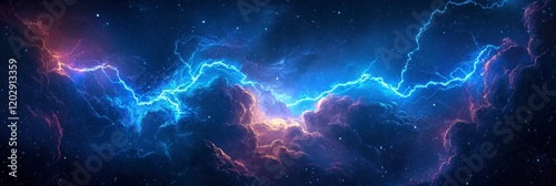 art of sky with glowing blue and purple lightning