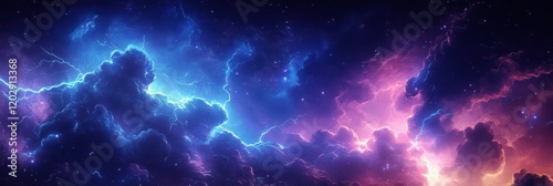 art of sky with glowing blue and purple lightning