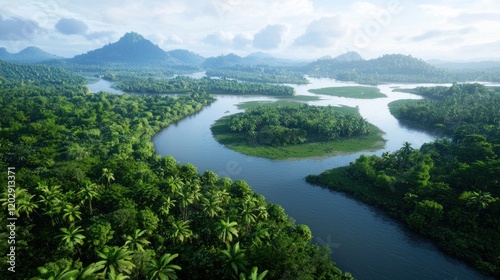 Aerial View of Lush Tropical River
