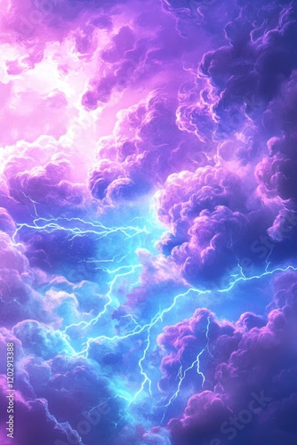 art of sky with glowing blue and purple lightning