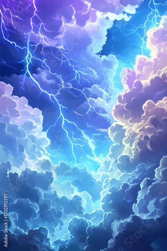 art of sky with glowing blue and purple lightning