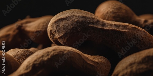 A closeup of tamarind fruits with uneven and rough texture