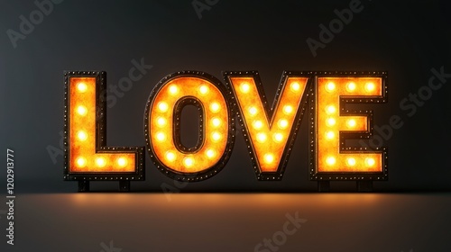 Lit ?LOVE? sign on a plain surface; for Valentine's Day, other love-related events