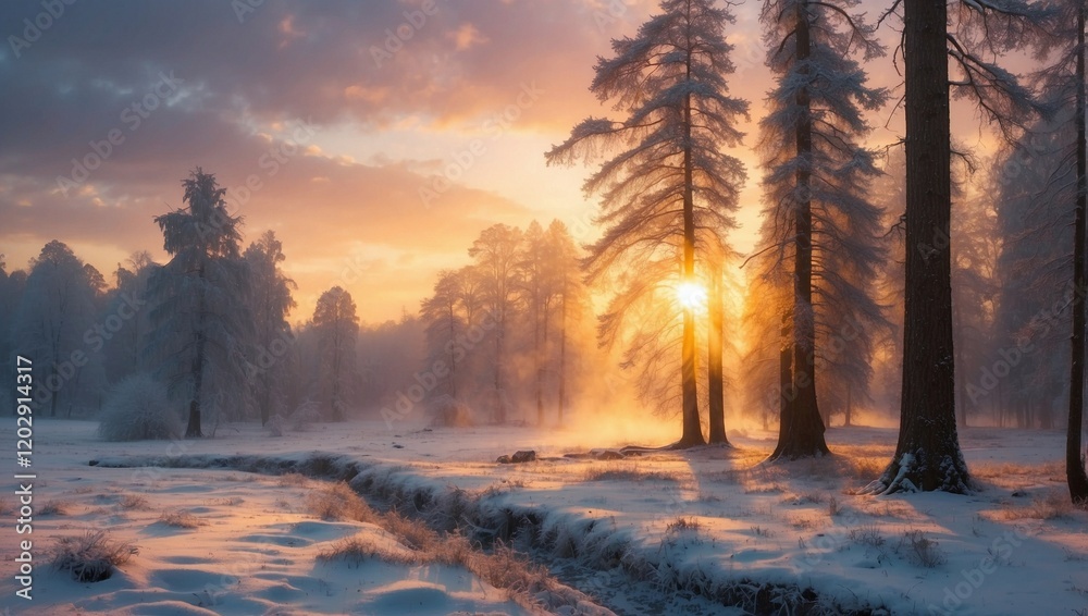 Beautiful scene of sunset in the forest Beautiful scene of sunset in the forest
