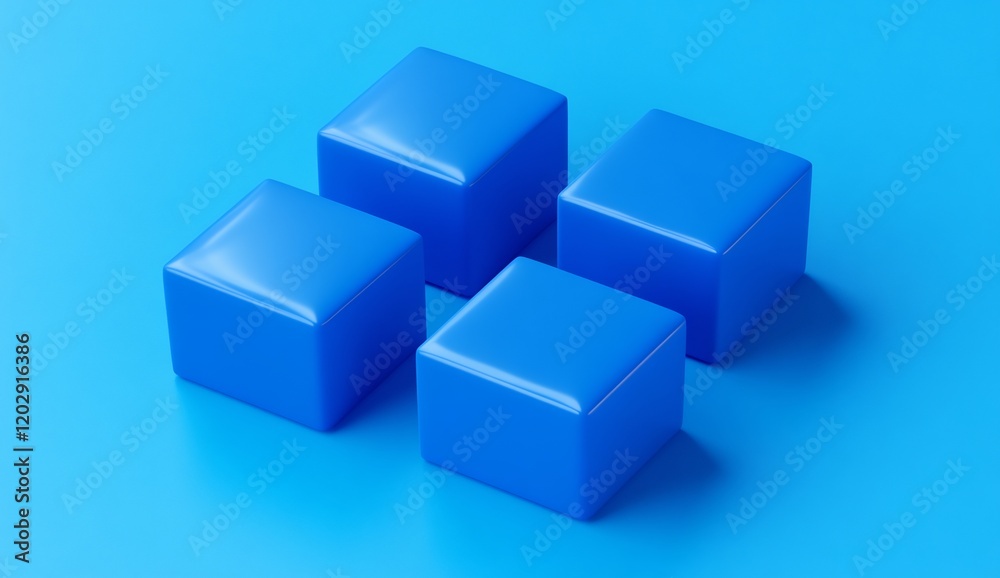 Abstract Blue Cubes Arrangement on Blue Background: Minimalist 3D Render Abstract Blue Cubes Arrangement on Blue Background: Minimalist 3D Render