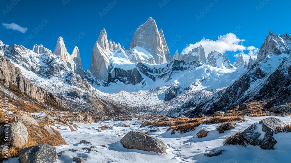Obraz premium Majestic Winter Scenery with Twilight Glow and Soft Snowfall