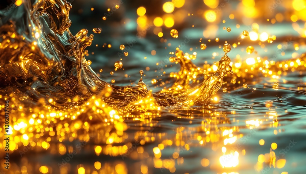 Naklejka premium Golden Water Splash Abstract Art Background Image