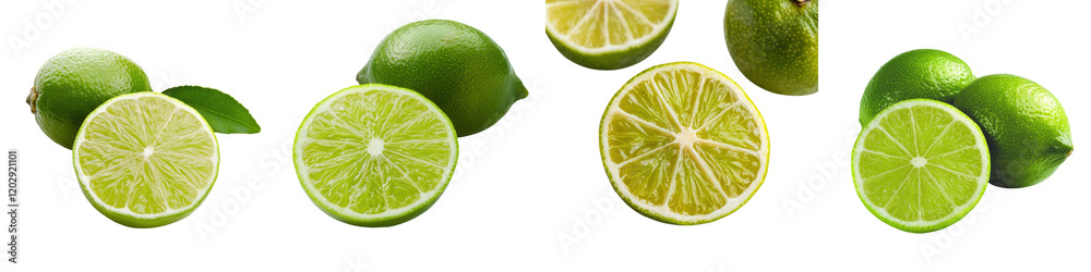 Lush Green Limes Sliced and Whole on White Background Healthy Organic Citrus Fruit with Copy Space for Recipes Cooking or Healthy Lifestyle Concepts Lush Green Limes Sliced and Whole on White Background Healthy Organic Citrus Fruit with Copy Space for Recipes Cooking or Healthy Lifestyle Concepts