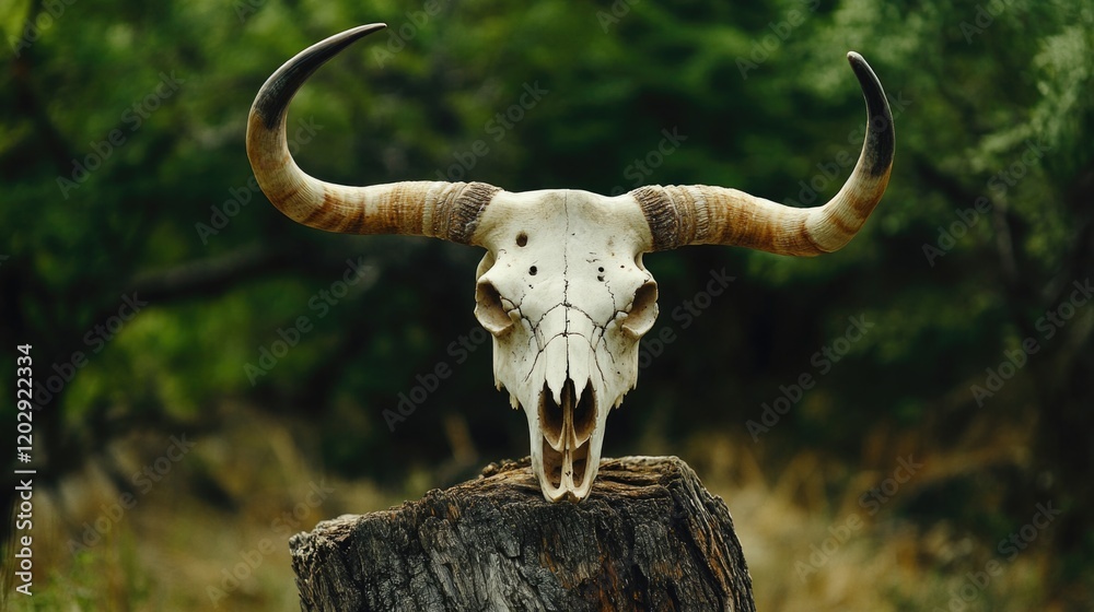 Obraz premium Bull Skull on Tree Stump
